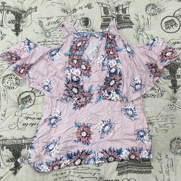 Ella Moss Pink Flutter Sleeve Blouse with Ruffled Bib Collar - Picture 11 of 11